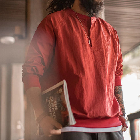 Vintage Red Baseball Collar Sweatshirt – Loose Pullover for Spring & Fall